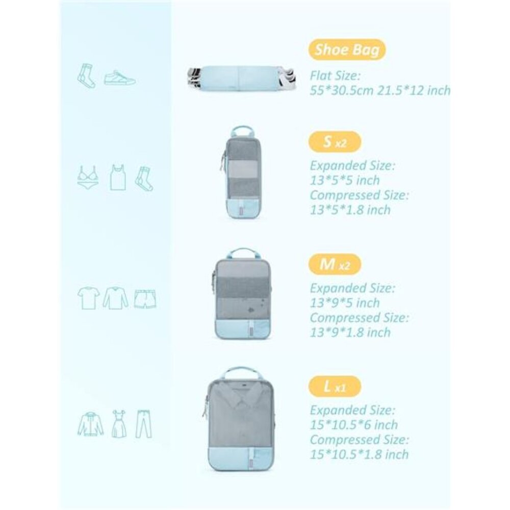 6 Set /4 Set/2 Set Compression Packing Cubes for Travel, Lightweight - Picture 2 of 7